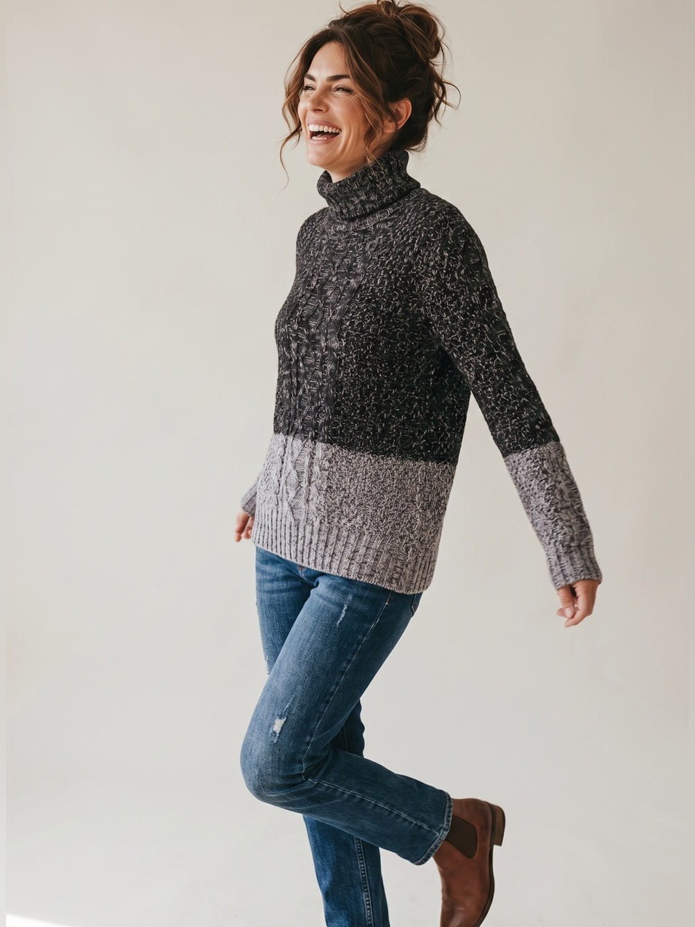 Sugar Lips wool blend two tone turtleneck grey sweater. Size large GUC
